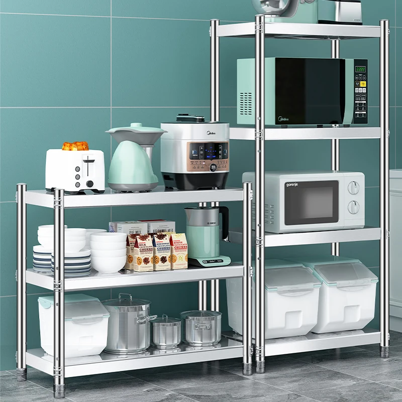 

3-tier Household Storage Organizer Shelf Rack storage holders Stainless Steel Kitchen Storage Racks Shelf Microwave Shelves, Silver