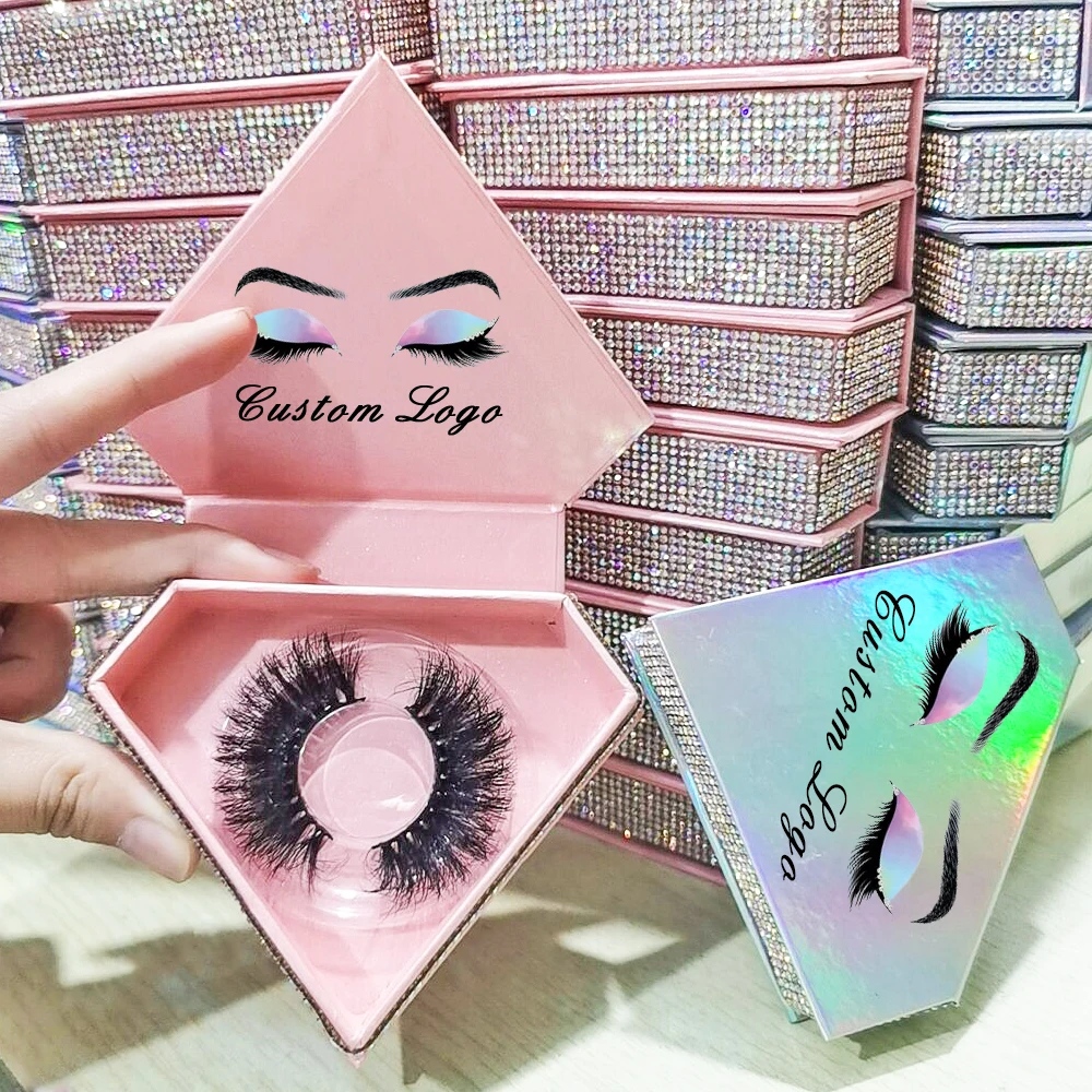 

Rhinestones Diamond Eyealsh Package Box 3d Mink Fluffy Eyelashes Bling Diamond Lash Boxes Private Label