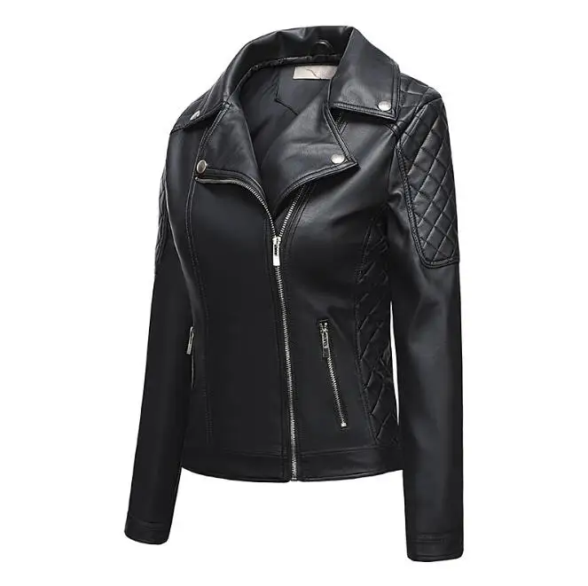 

Lapel casual lady's leather jacket Fashionable autumn winter new fund recreational joker leather jacket female