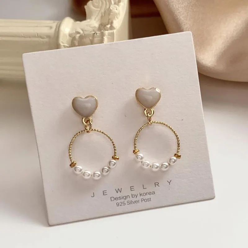 

Vershal Fashion Korean Heart 925 Sterling Sliver Earrings Minimalist Pearl Drop Earrings Jewelry For Women