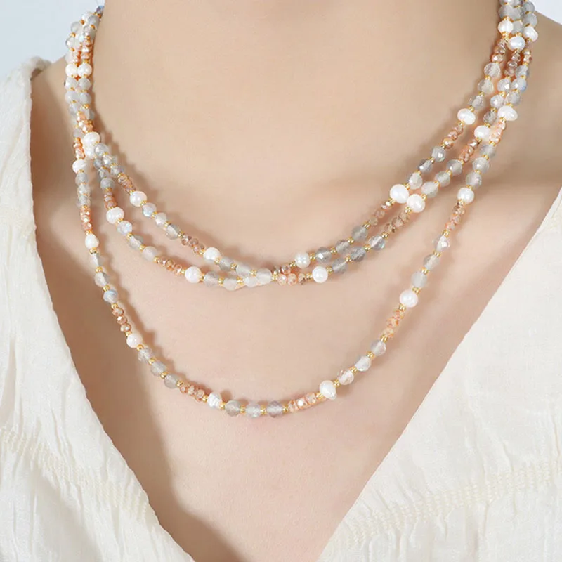 

Boho Women Fashion Handmade Beaded Boho Glass Stone Natural Stone Freshwater Pearl Choker Necklaces