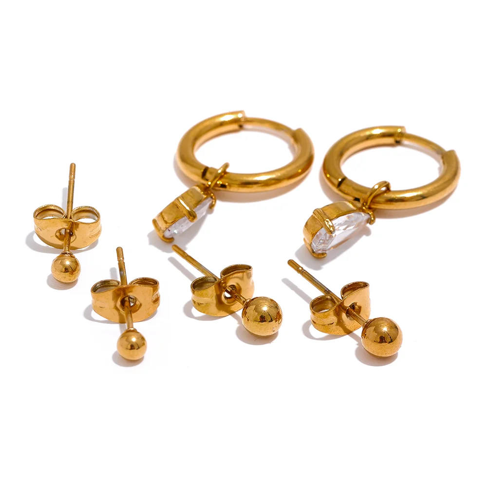 

JINYOU 1737 Stainless Steel 1Set 2023 Zircon Water Drop Dangle Stud Earrings Women Waterproof Gold Personalized Chic Jewelry