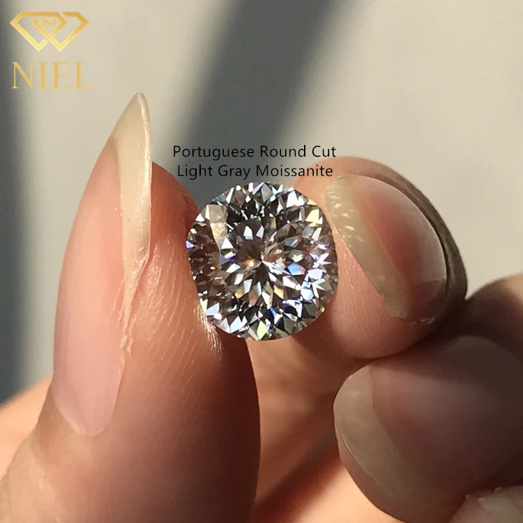

9mm portuguese round cut light grey moissanite gemstone diamond