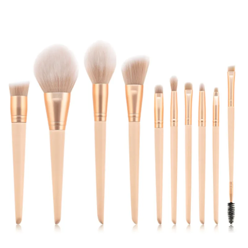 

10PCS high quality angled tips wood handle makeup brush set well painted thickness ferrule make up brush set