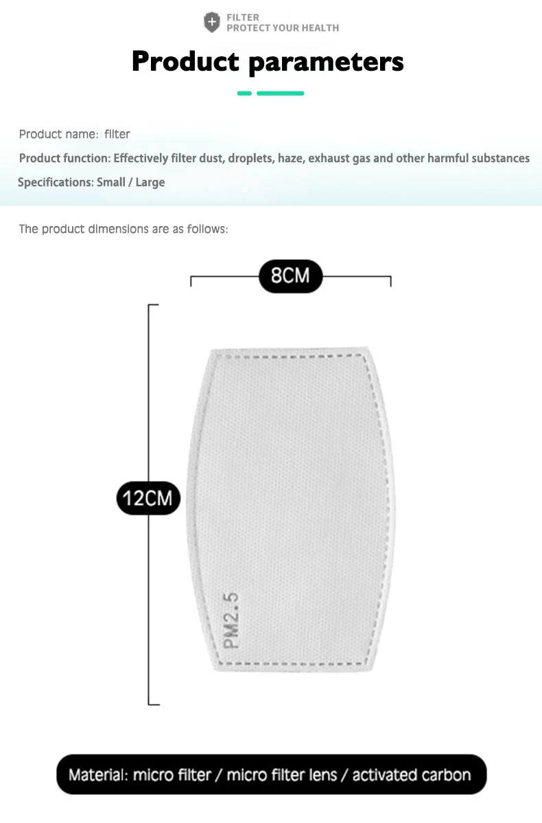 
Air Filter Pm2.5 Filter 5 Layers Protection Anti Haze Adult Activated Carbon Filter Paper Health Care 