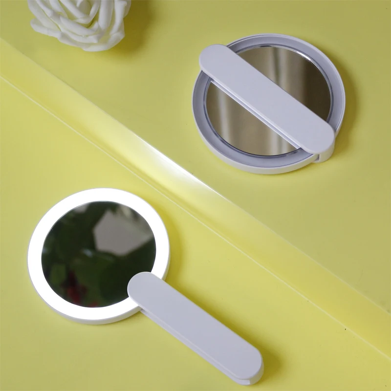 

LED Lighting Promotion Gift Foldable Hand Held Pocket Mirror, White/black/silver/gold/rose gold/customized