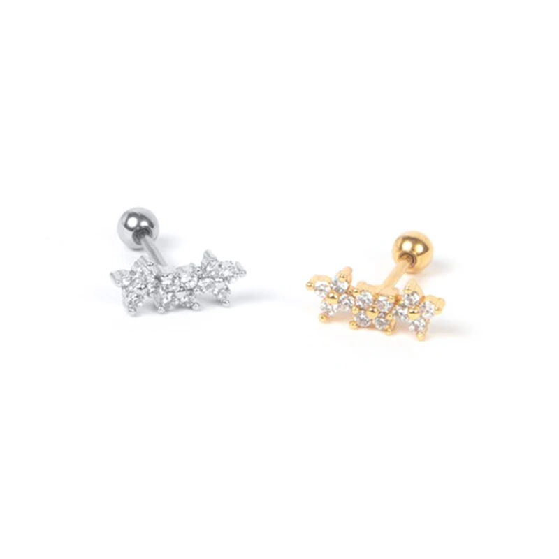 

ROXI Single s925 sterling silver flower diamond thread piercing stud earrings