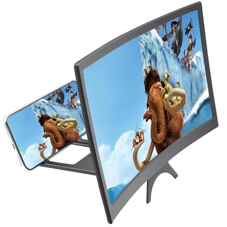 

12 Inch Curved Screen HD Amplifier Enlarge Stand Cell Phone 3D Smartphone Video Screen Stand for Mobile Phone, Black