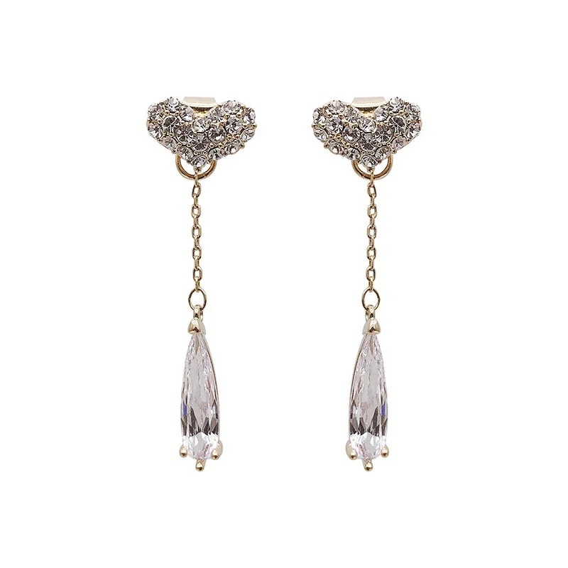 

Ins heart water drop long hanging earring rhinestone fashionable popular earrings, Picture