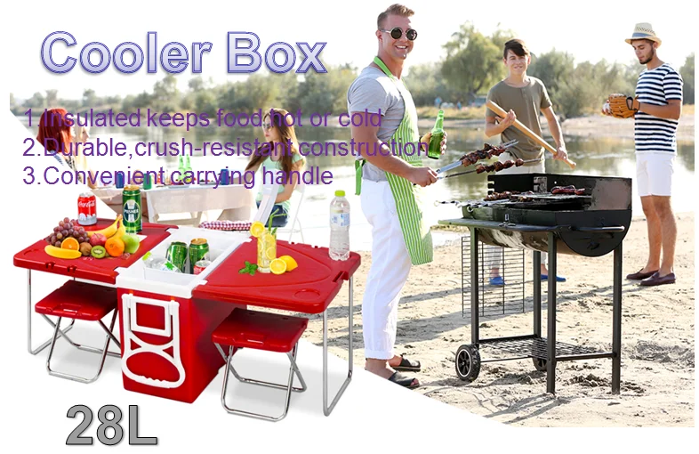 Folding Cooler Box With Chairs And Table Insulated Beverage Rolling