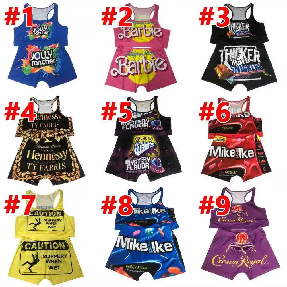 

Hot sale 2021 trendy graphic tank top snack shorts 2 piece set women summer outfits, 9 colors as picture