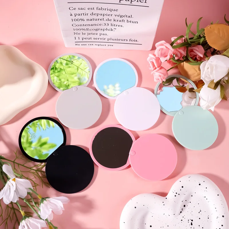 Zonyin Custom logo Plastic Round Sliding Cover Design Pocket Mirror Wholesale Cheap Portable Pink Small Hand Mirror for Travel