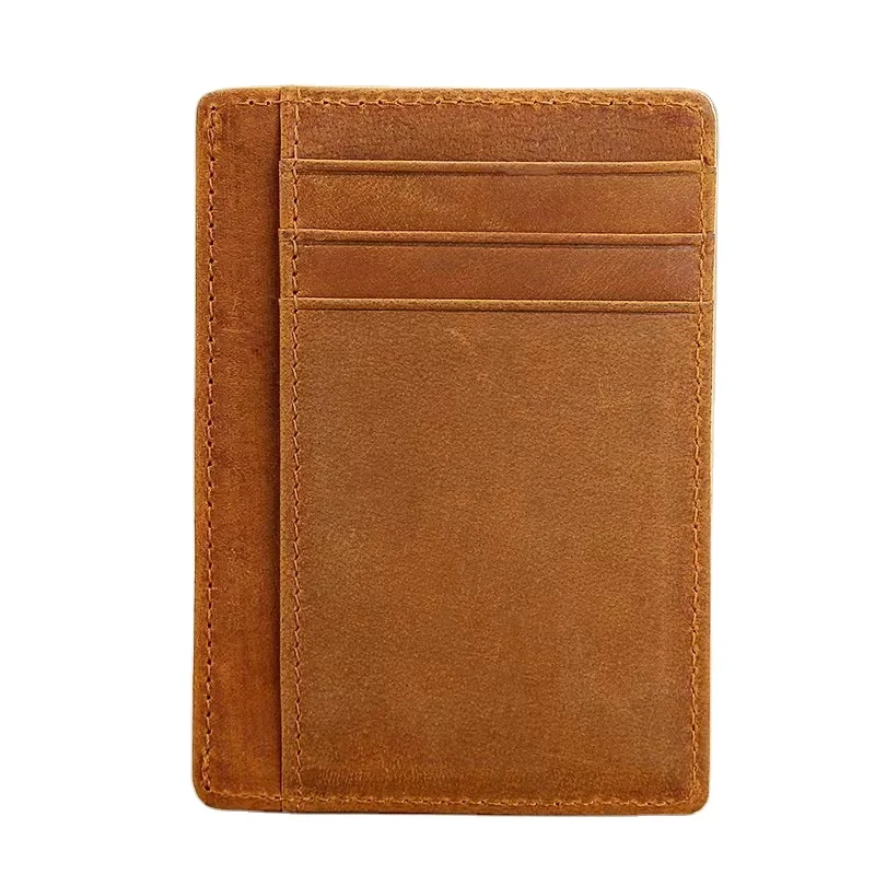 

OEM Custom Men Genuine Leather Minimalist Ultra Slim Card Holder Wallet Rfid Front Pocket Wallet For Man, Tan