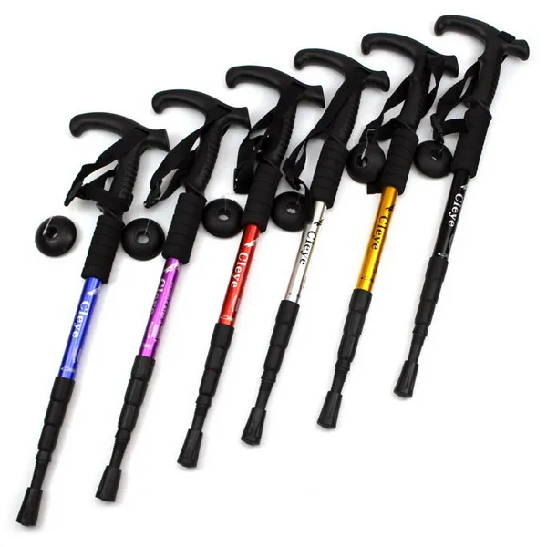 

2019- T type aluminum quick lock anti-shock telescopic hiking walking sticks trekking polefor promotion