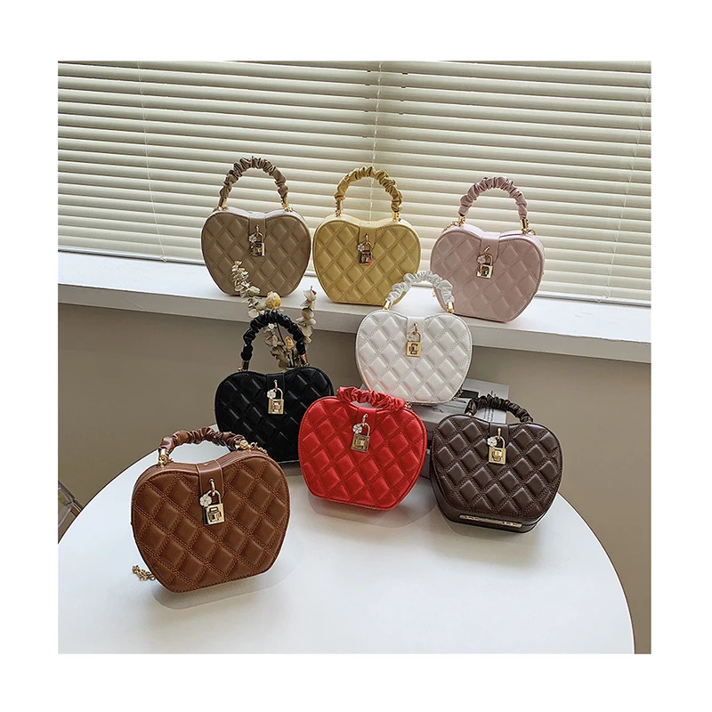 

Brand Leather Shoulder Bags for Women Apple Shape Love Heart Luxury Designer Handbag Diamond Lattice Purse Retro Crossbody Bag