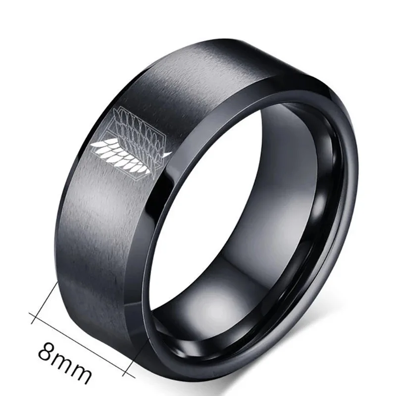 

Anime Attack on Titan Black Stainless Steel Men Rings Widened Silver Carved Liberty Wings Finger Rings for Women, Picture shows