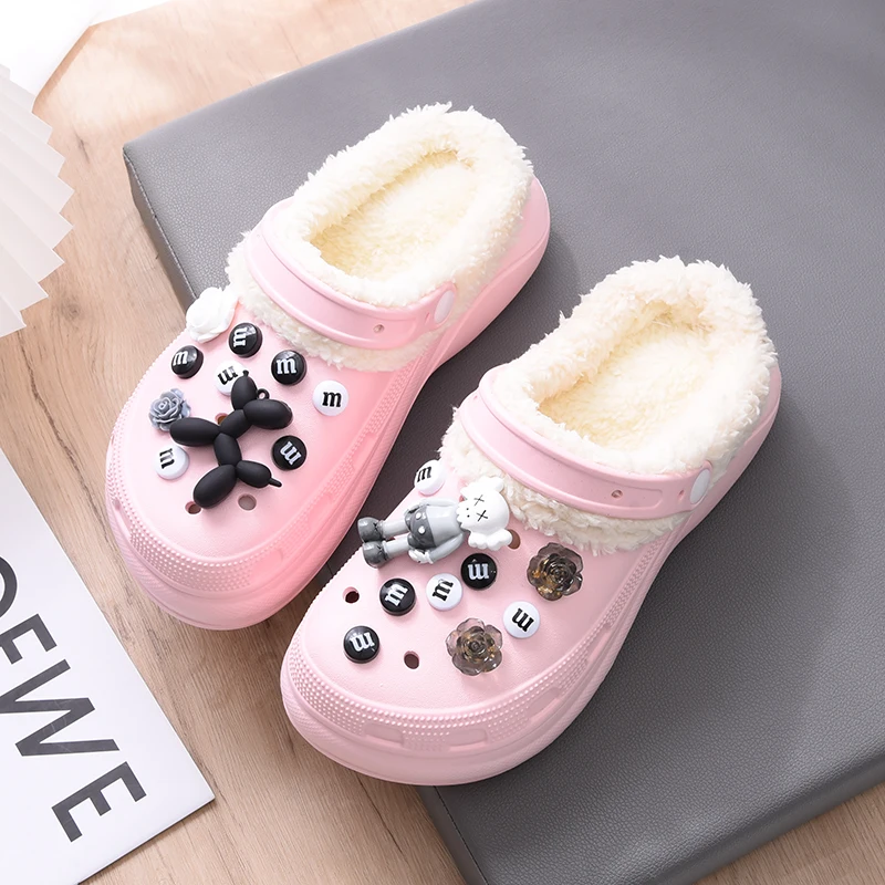 

Wholesale Custom Logo Women Nursing Warm Clog Shoe EVA Classic Slip On Sandals Platform Winter Fur Clogs, 15 colors