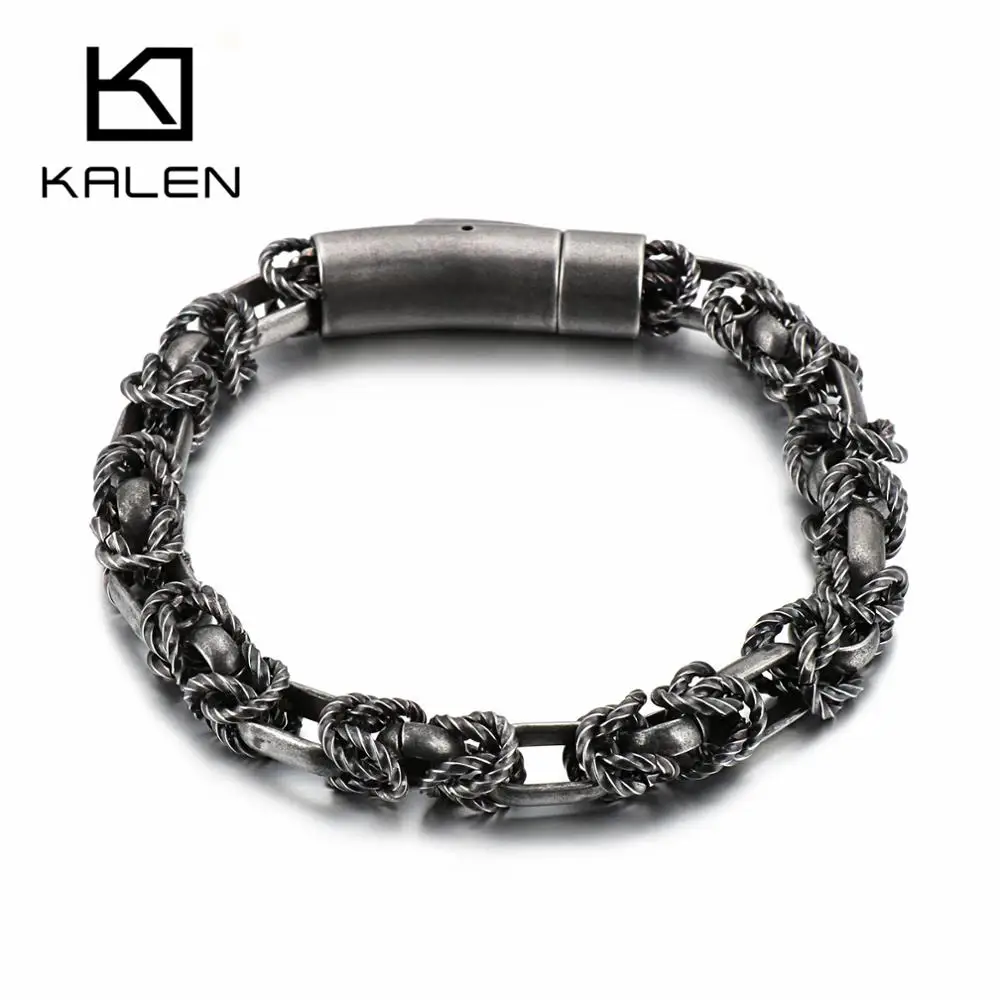 

KALEN 22cm Stainless Steel Matte Linking Chain Bracelet For Men KB116193-KFC