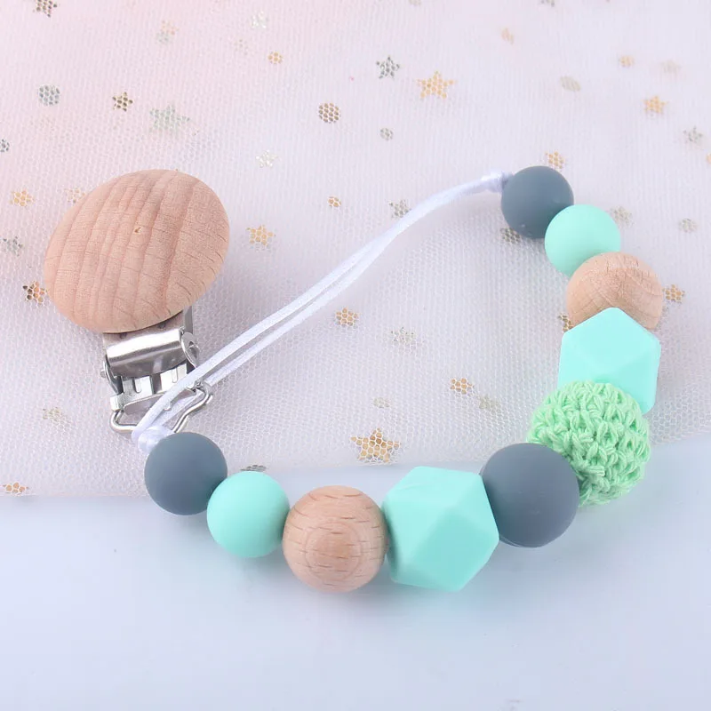 

Wholesale wood silicone baby dummy chains pacifier clip