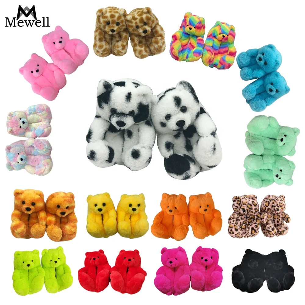 

New Arrival Kids Fur Slides Fuzzy Teddy Plush Slippers  Kids Teddy Bear Slippers Children Sandals, Requirement