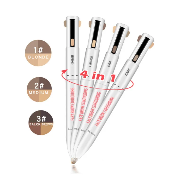 

Long Lasting Waterproof slim boxed three color eyebrow pencil makeup for eye brow, 4 colors