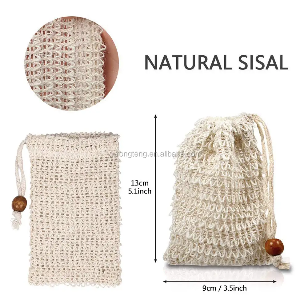 9x14cm Reach Certificated Soap Exfoliating Bag Drawstring Natural Sisal
