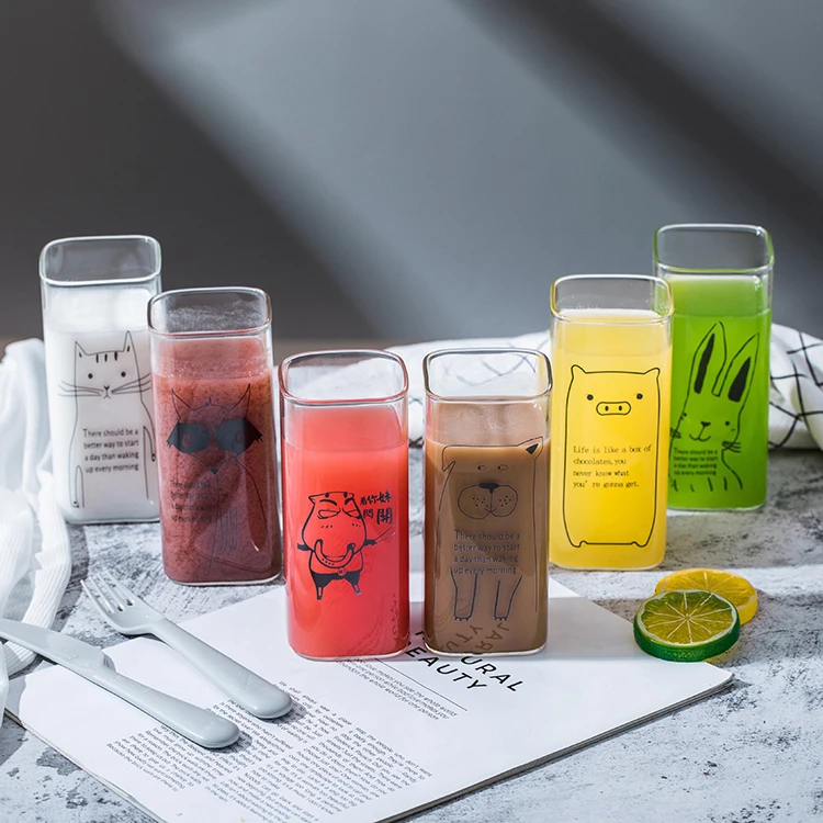 

wholesale square Lead free glass water cup transparent drinking mug straight cup for juice milk tea coffee, Clear