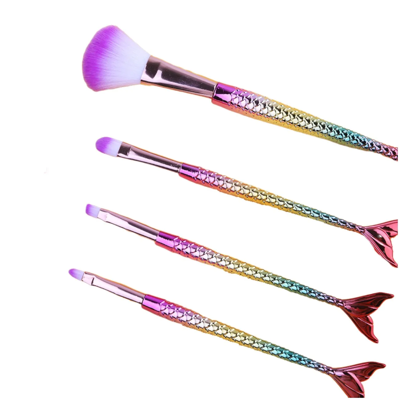 

Gradient color plastic handle mermaid professional vegan 4pcs custom logo makeup eye face lip brushes set