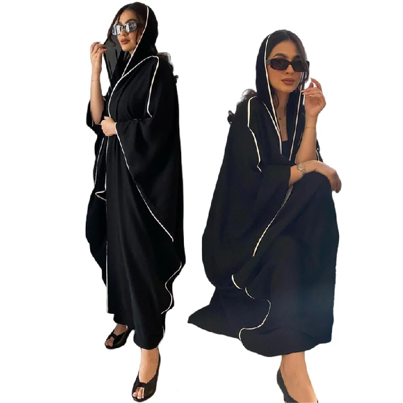 MQ146 Islamic Clothing Abaya Women Muslim Dress Striped Splicing Cardigan Women Middle East Dubai Robe Arabic Modest Dress