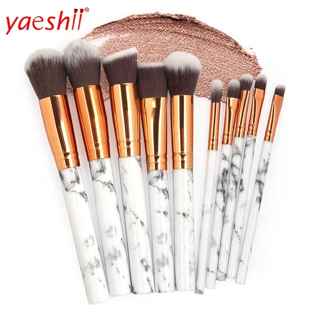 

Yaeshii Plastic Makeup Brush Set 10pcs Marbled Eyeshadow Facial Makeup Brush