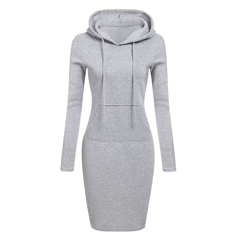

Fashion Plain Pockets Pullover Casual Hoodies Women Long Sleeve Hoodies Dress, Red,yellow,wine red, gray, black, dark purple, blue