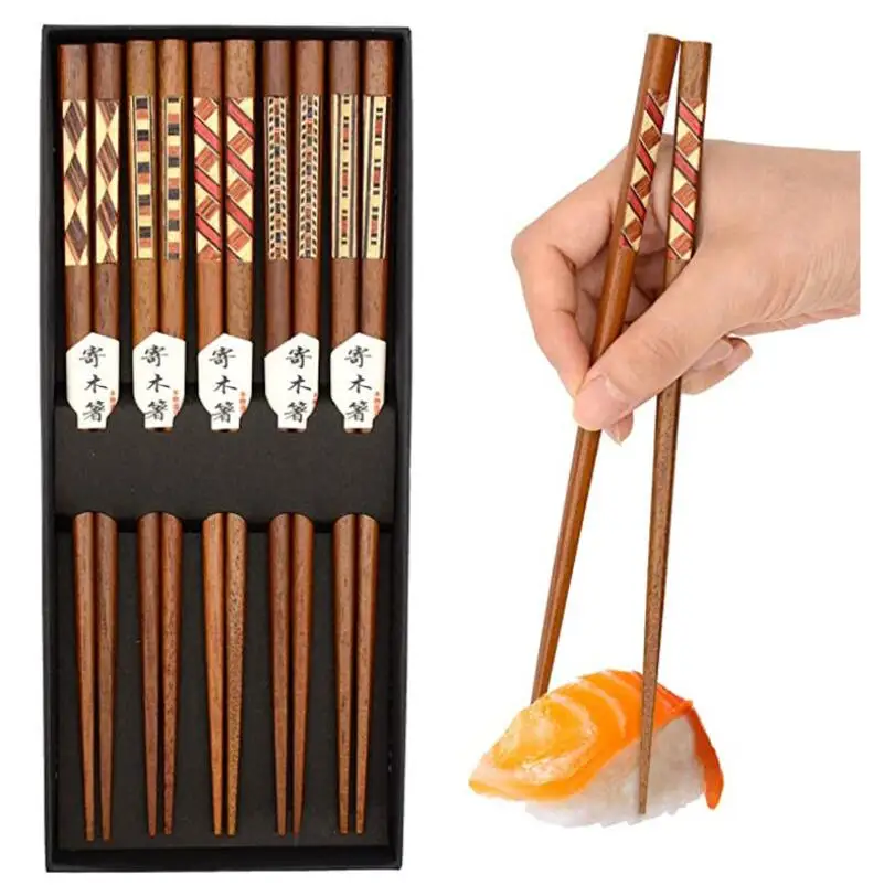 

Hot Sell Reusable Japanese Style Natural Wooden Chop Sticks Gift Sets Dishwasher Safe Chinese Wood Cutlery Flatware Chopsticks