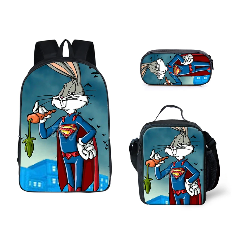 

Hot Cute Bugs Bunny Pattern Boys Girls Print Backpack Fashion Kids College Bags School Custom Children Durable School Bag Set, Customized
