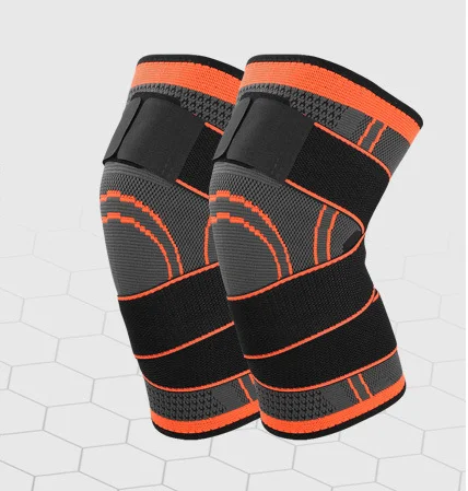 

Wholesale Retail Breathable Elastic Knitted Compression Knee Pads Knee Support with Belts, Black green orange