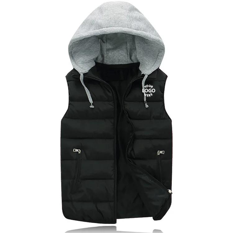 Custom Logo Cheap Winter Hooded Sleeveless Bubble Gilet Jacket Clothes Custom Puffer Vest for Men