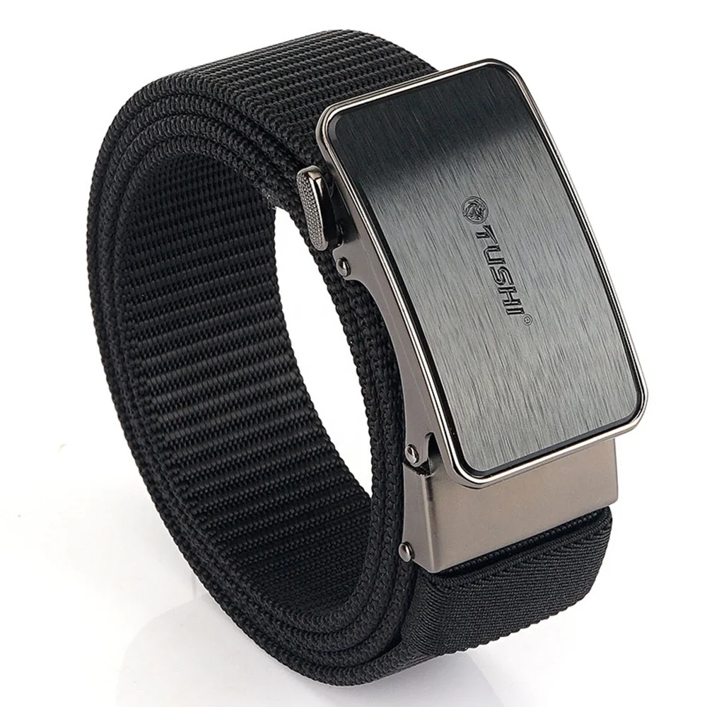 TUSHI Simple Business Men's Belt Luxury Alloy Automatic Buckle Adjustable Nylon Fabric Ratchet Fashionable Knitted Style