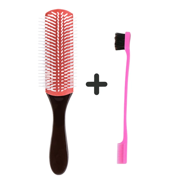 

9 Row Medium Rubber Pad Gentle Nylon Bristles Women Thick Human Wig Styling Hair Comb Brush, Purple,coffee,white,black,customized color accepted