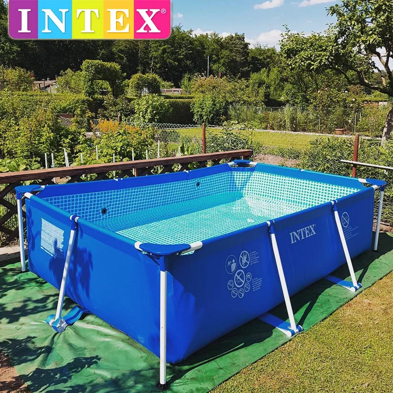 

Drop Shipping Trending Hot Fancy INTEX container above ground inflatable pools swimming outdoor, Blue