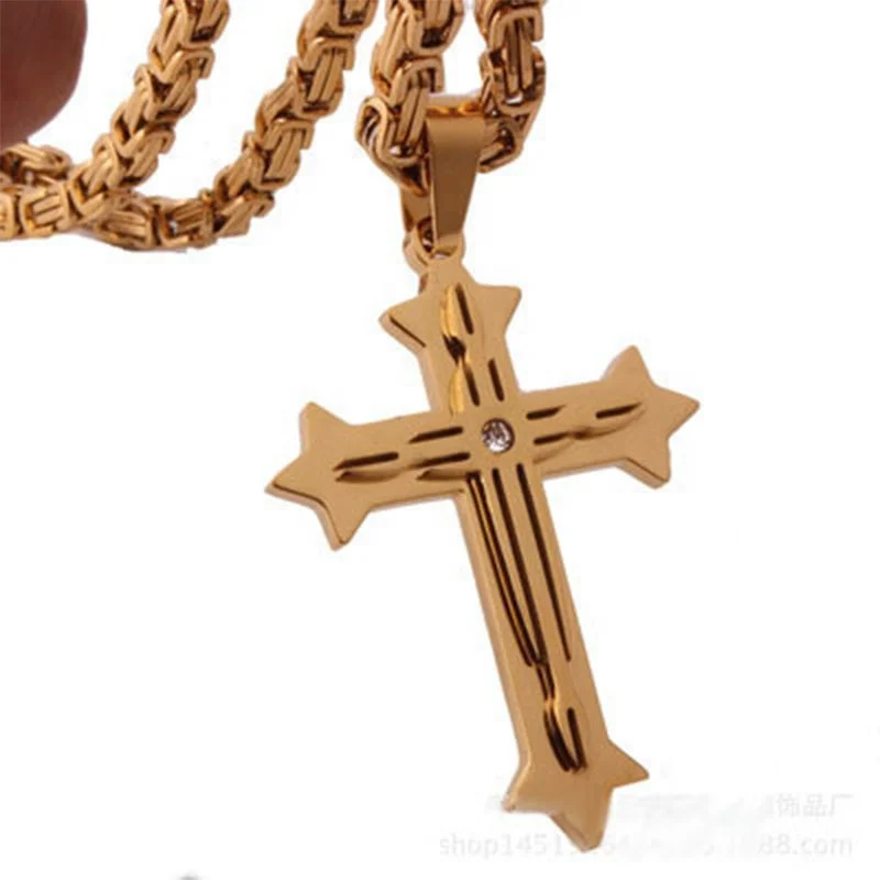 

Wholesale Vintage Style Fashion Simple 316L Stainless Steel Religious Cross Necklace, Silver,gold