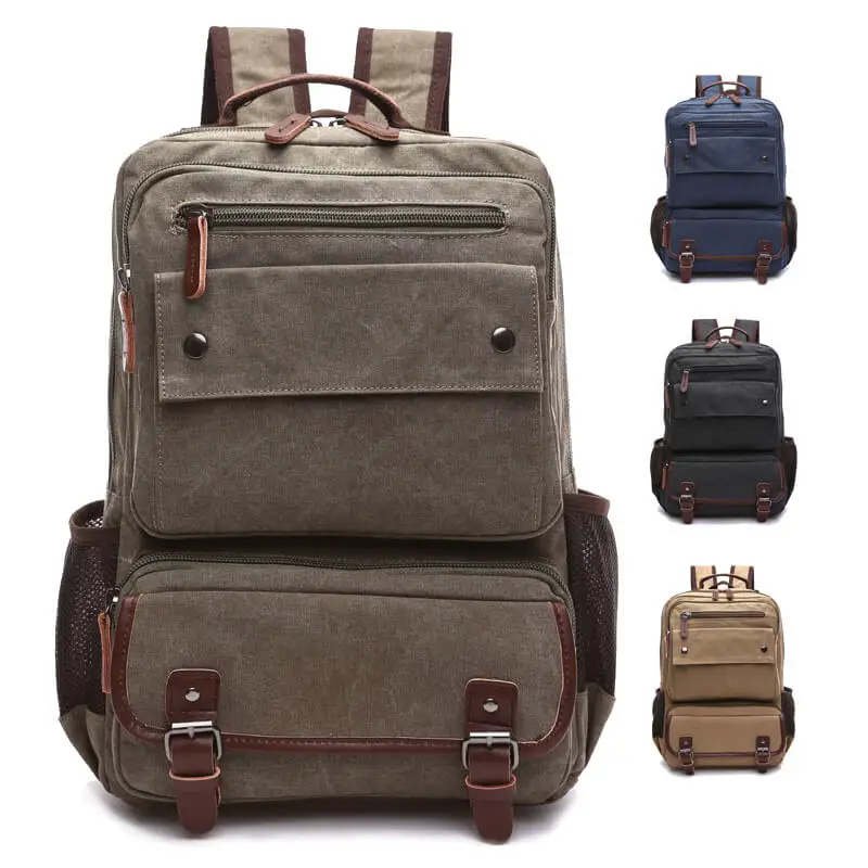 

Vintage Laptop Canvas Hiking Back Pack Outdoor Backpack Polyester Male Zipper Soft Handle Interior Compartment Softback