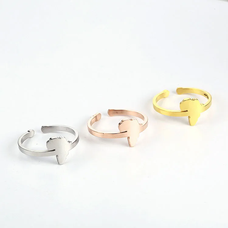 

Gold & Rose Gold Africa Map Titanium Steel Ladies Ring 3 Colors Women Opening Adjustable Ring, Gold, rose gold, silver