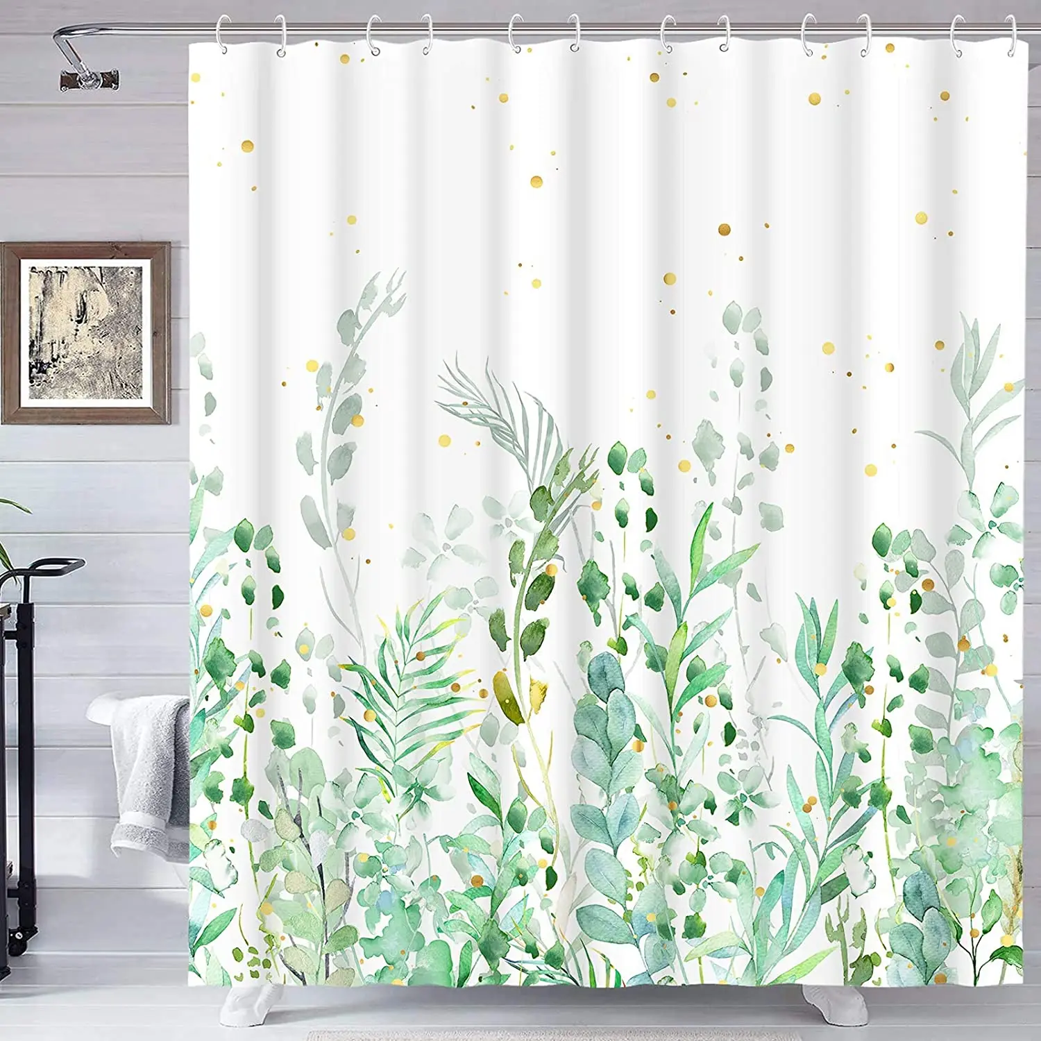 

Hot Sale In Stock Floral Designers Shower Curtain Set With 12 Hooks Teal Plant Nature Leaf Shower Curtains, Accept customized color