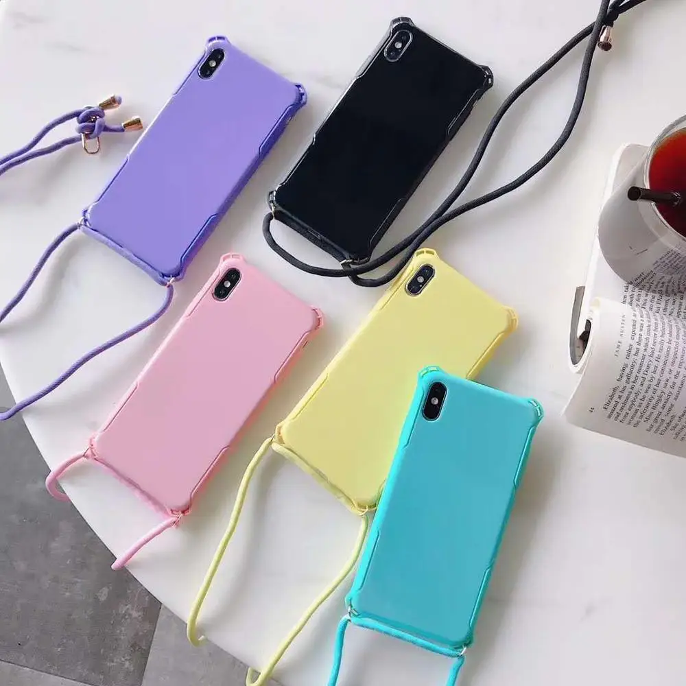 Candy Color Shockproof Strap Cord Chain Crossbody Necklace Phone Case For iPhone XR XS MAX Candy Color Shockproof Strap Cord Chain Crossbody Necklace Phone Case For iPhone XR XS MAX