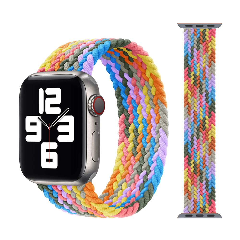 

Braided Solo Loop Strap For Apple Watch Band 40mm 44mm 38mm 42mm Bracelet Elastic watch band Braided Solo Loop strap, Black , green, grey , red, pink, black+red, and so on