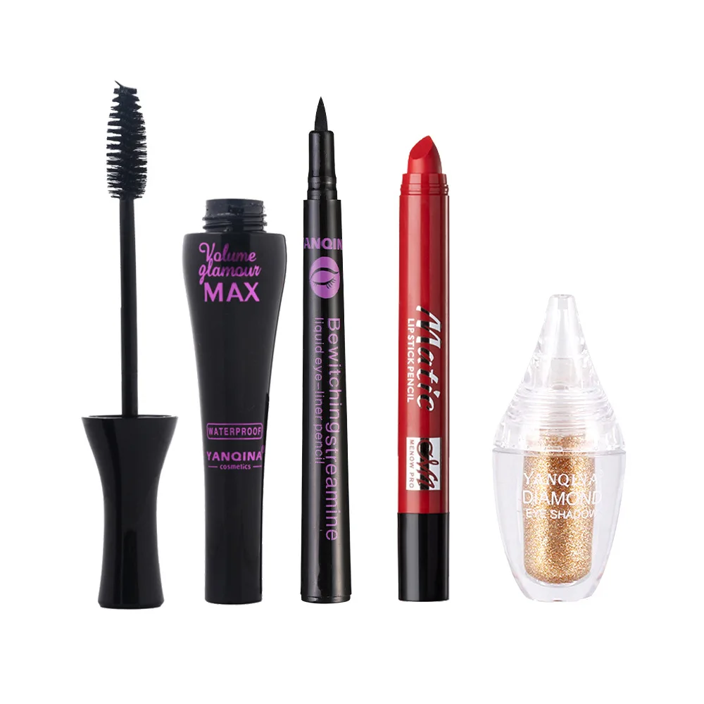 

Makeup Four-Piece Set Mascara Eyeliner Lipstick Eye Shadow Cosmetics Makeup Set Square Water Not Easy to Smudge