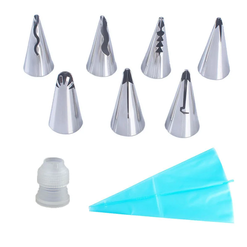 

small 9 pcs set converter decorating bag pleated skirt cream decorating tip baking cake DIY tool, As picture