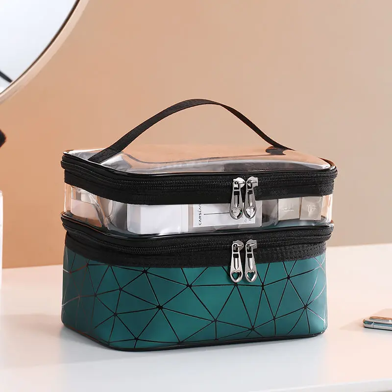 

2021Trave Maleta P Maquiagem Trousse De Toilette Scrubba Wash Bag Cosmetic Bags Or Pouche Double Layer White Leather Makeup Case, As picture show