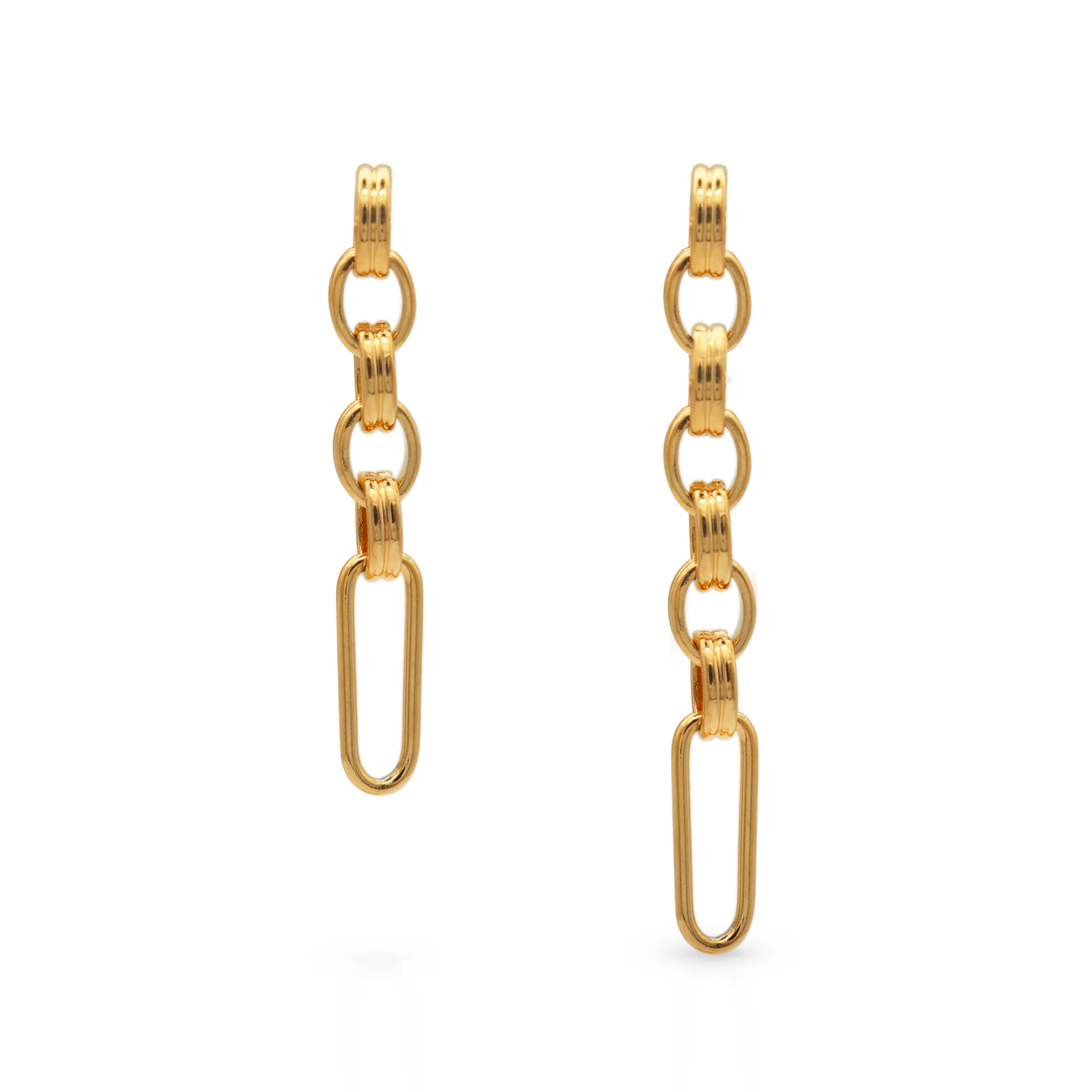 

Chris April in stock 316L stainless steel PVD gold plated vintage long asymmetry chunky chain earrings
