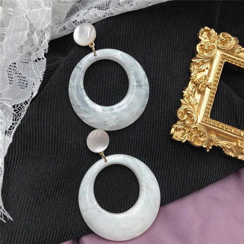 

Chic Acrylic Round Circle Drop Earrings S925 Silver Post Circle Pendants Earrings, Picture shows/custom color