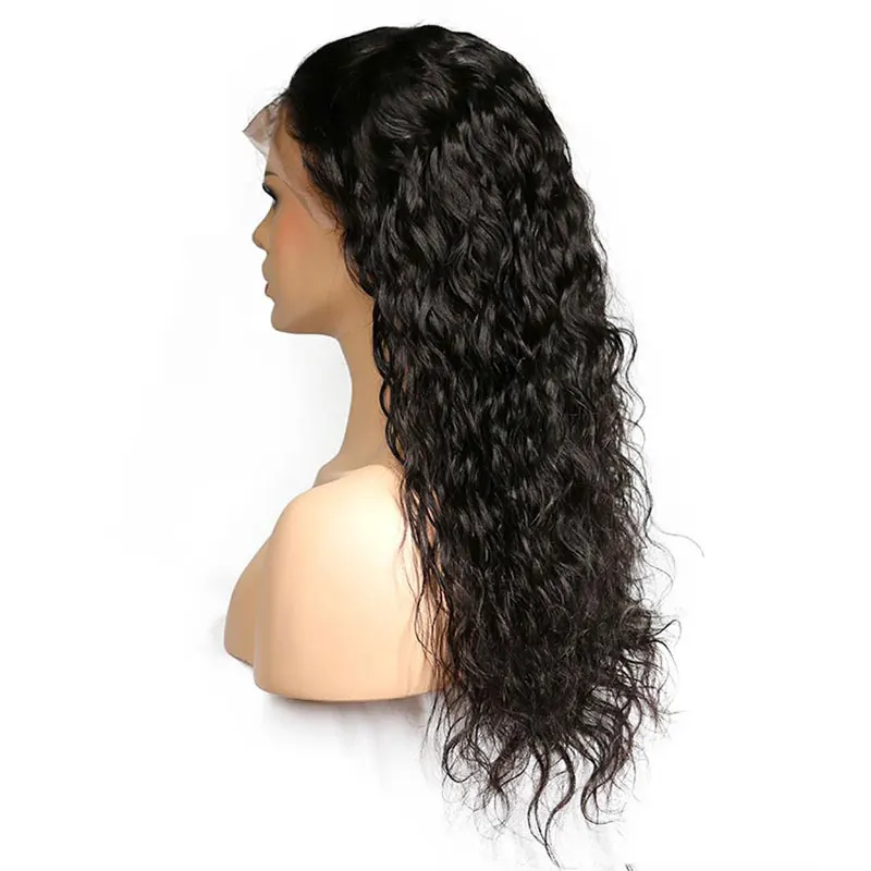 

100% cuticle aligned remy brazilian natural black 16inch wet and wavy lace front wig human hair